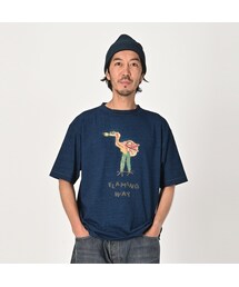 【美品】45R　フラミングウェイベタッチプリントの908Tシャツ(インディゴ濃) 45Rヤックんべタッチプリントの908Tシャツ（インディゴ）: WOMEN