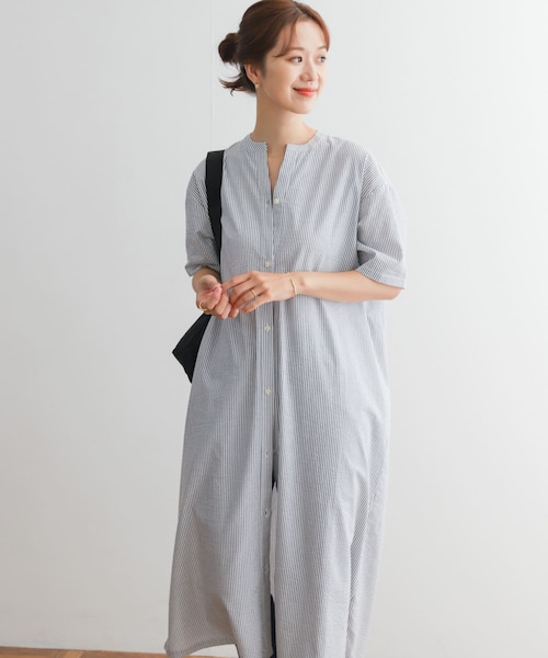 URBAN RESEARCH DOORS（アーバンリサーチドアーズ）の「ストライプ5分袖シャツワンピース（ワンピース/ドレス・レディース・BEIGE/BLACK/BLUE・M）」の13枚目の写真
