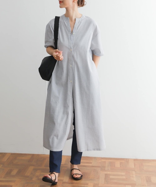 URBAN RESEARCH DOORS（アーバンリサーチドアーズ）の「ストライプ5分袖シャツワンピース（ワンピース/ドレス・レディース・BEIGE/BLACK/BLUE・M）」の4枚目の写真