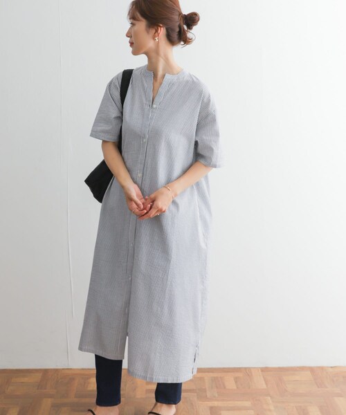URBAN RESEARCH DOORS（アーバンリサーチドアーズ）の「ストライプ5分袖シャツワンピース（ワンピース/ドレス・レディース・BEIGE/BLACK/BLUE・M）」の11枚目の写真