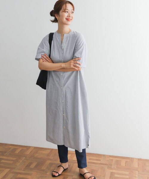 URBAN RESEARCH DOORS（アーバンリサーチドアーズ）の「ストライプ5分袖シャツワンピース（ワンピース/ドレス・レディース・BEIGE/BLACK/BLUE・M）」の12枚目の写真
