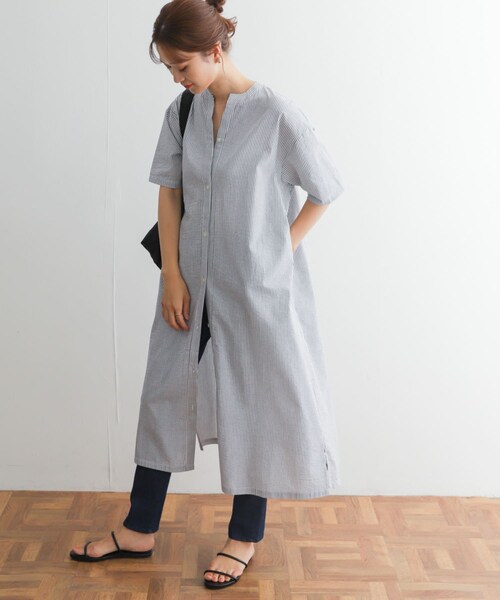 URBAN RESEARCH DOORS（アーバンリサーチドアーズ）の「ストライプ5分袖シャツワンピース（ワンピース/ドレス・レディース・BEIGE/BLACK/BLUE・M）」の10枚目の写真