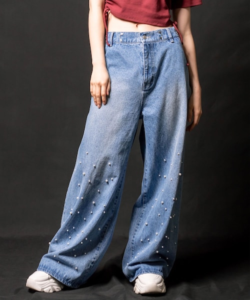 OLIVE des OLIVE(オリーブデオリーブ)の「【セットアップ対応・S/Mサイズ展開】2WAYライズワイドデニムパンツ(デニムパンツ・レディース・ブルー/サックスブルー/スミクロ・S/M)」の1枚目の写真