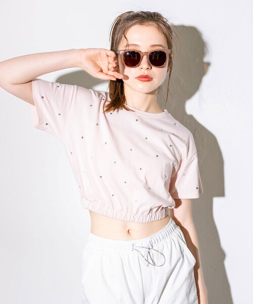 OLIVE des OLIVE(オリーブデオリーブ)の「キラキラTシャツ(Tシャツ/カットソー・レディース・オフホワイト/ピンク/ブラック・FREE)」の3枚目の写真