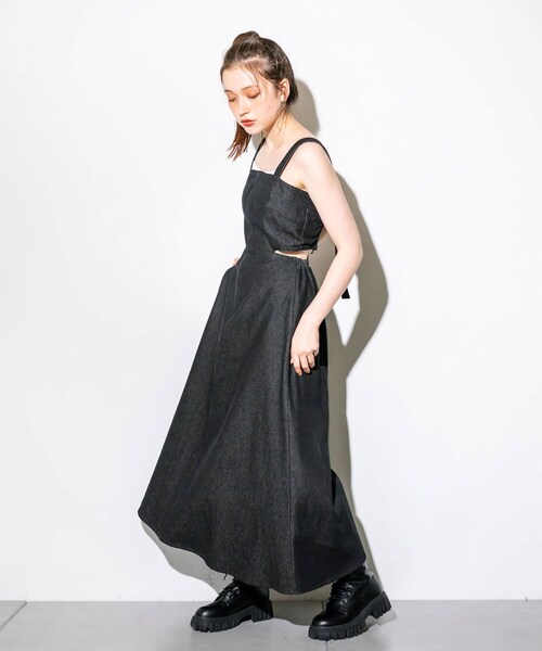 OLIVE des OLIVE（オリーブデオリーブ）の「フロントZIPジャンスカ（ワンピース/ドレス・レディース・ワンウォッシュ/レッド/ブラック系その他/ブラック・FREE）」の2枚目の写真