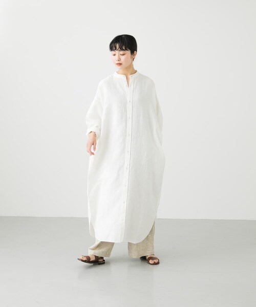 kagure かぐれ コットンリネンバンドカラーシャツワンピース かぐれ(カグレ)の「コットンリネンシャツワンピース()」 - WEAR