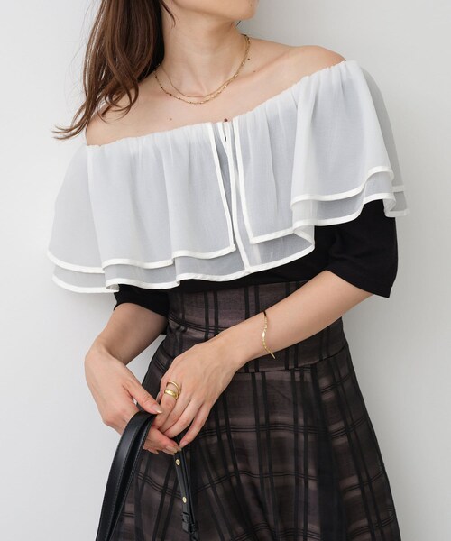 one after another NICE CLAUP（ワンアフターアナザーナイスクラップ）の「前後2WAY/異素材テレコトップス（Tシャツ/カットソー・レディース・アイボリー/グレー/ブラック・0）」の2枚目の写真