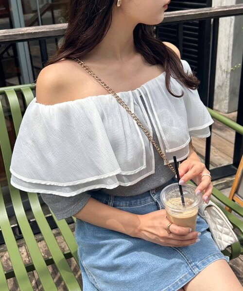 one after another NICE CLAUP（ワンアフターアナザーナイスクラップ）の「前後2WAY/異素材テレコトップス（Tシャツ/カットソー・レディース・アイボリー/グレー/ブラック・0）」の3枚目の写真