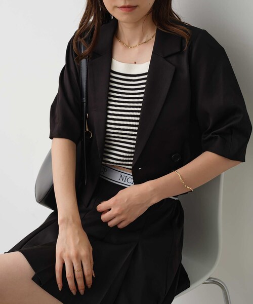 one after another NICE CLAUP（ワンアフターアナザーナイスクラップ）の「セットアップで着られる/半袖ジャケット（テーラードジャケット・レディース・アイボリー/ベージュ/グレー/ブラック・0）」の2枚目の写真