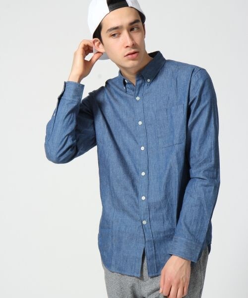 RAGEBLUE（レイジブルー）の「デニムシャツ長袖（トップス・メンズ・ライトブルー/ブルー/ネイビー・Ｓ/Ｍ/Ｌ）」の2枚目の写真