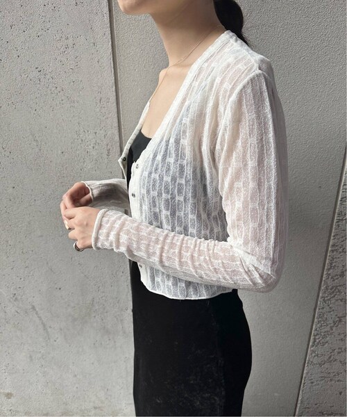 EDIT. FOR LULU（エディットフォールル）の「ストライプVネックレースカーデ（その他・ブラック/フリー）」の9枚目の写真