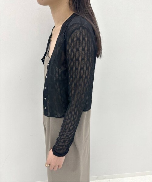 EDIT. FOR LULU（エディットフォールル）の「ストライプVネックレースカーデ（その他・ブラック/フリー）」の5枚目の写真