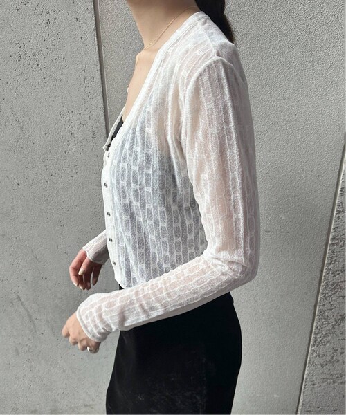 EDIT. FOR LULU（エディットフォールル）の「ストライプVネックレースカーデ（その他・ブラック/フリー）」の10枚目の写真