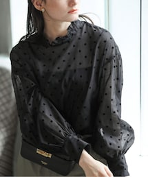 《予約》ドットバンドカラーブラウス