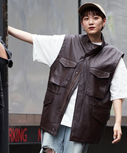 FREAK'S STORE（フリークスストア）の「M65 フェイクレザーベスト（ジャケット/アウター・メンズ・ブラック/ブラウン・M）」の7枚目の写真