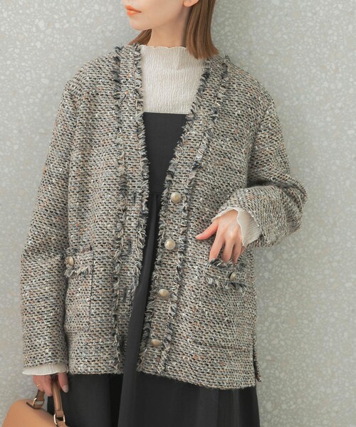 新品♥定価30800円◆アーバンリサーチロッソ◆ツイードVネックジャケット URBAN RESEARCH ROSSO WOMEN（アーバンリサーチ ロッソ）の「ツイードV