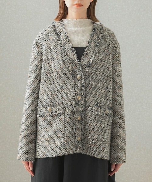 新品♥定価30800円◆アーバンリサーチロッソ◆ツイードVネックジャケット URBAN RESEARCH ROSSO WOMEN（アーバンリサーチ ロッソ）の「ツイードV