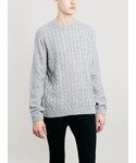 Topman | Grey/Ecru Twist Cable Crew Neck Sweater(針織衫)