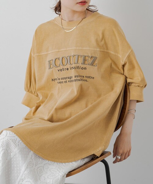 PUAL CE CIN（ピュアルセシン）の「【2023AW・WEB限定】シリコン刺繍Tシャツ（Tシャツ/カットソー・レディース・ベージュ/イエロー/オレンジ/チャコールグレー・FREE）」の3枚目の写真