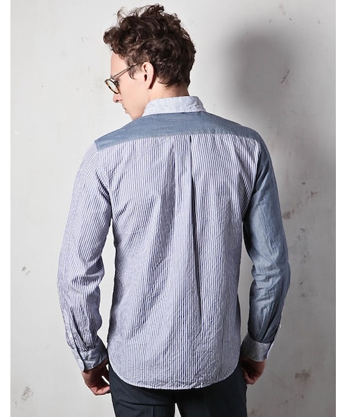 MR.OLIVE（ミスターオリーブ）の「MR.OLIVE CRAZY STRIPE PATTERN / SEMI FLY FRONT SHIRT（トップス・メンズ・ブルー・S/M/L）」の5枚目の写真