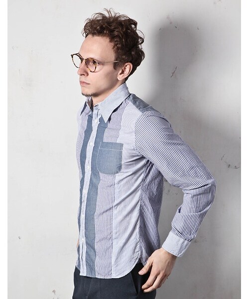 MR.OLIVE（ミスターオリーブ）の「MR.OLIVE CRAZY STRIPE PATTERN / SEMI FLY FRONT SHIRT（トップス・メンズ・ブルー・S/M/L）」の4枚目の写真