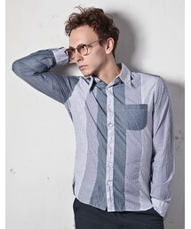 MR.OLIVE | MR.OLIVE CRAZY STRIPE PATTERN / SEMI FLY FRONT SHIRT(トップス)