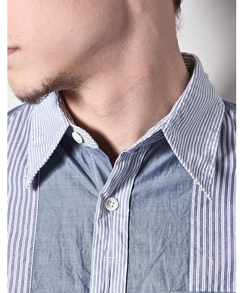 MR.OLIVE（ミスターオリーブ）の「MR.OLIVE CRAZY STRIPE PATTERN / SEMI FLY FRONT SHIRT（トップス・メンズ・ブルー・S/M/L）」の6枚目の写真