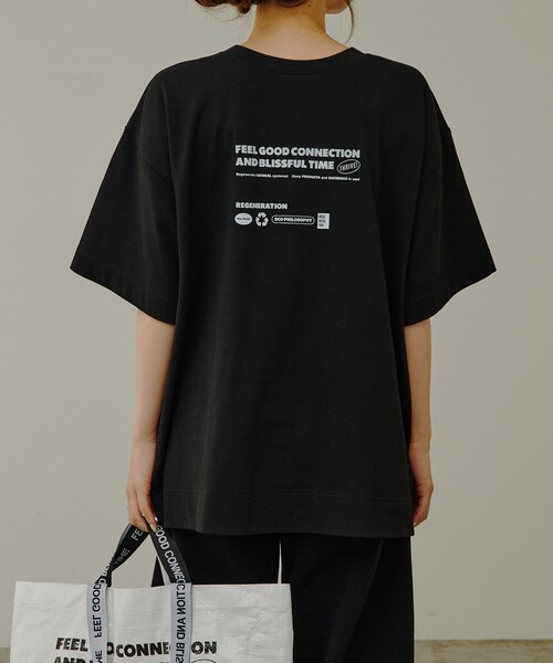 PUAL CE CIN(ピュアルセシン)の「【F&B】リサイクルコットン2WAY Tシャツ(Tシャツ/カットソー・レディース・オフホワイト/ブラック・FREE)」の2枚目の写真