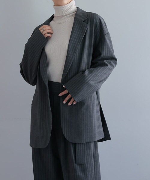 テーラード切り替えストライプジャケット(セットアップ対応)
