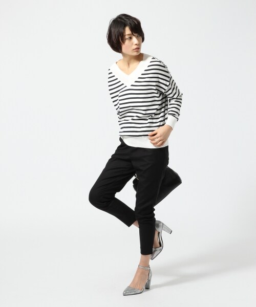 JEANASIS(ジーナシス)の「ウエストイージーテーパードパンツ(パンツ・レディース・ホワイトチェック/ブラック/グレーストライプ/ブラックストライプ・FREE)」の9枚目の写真