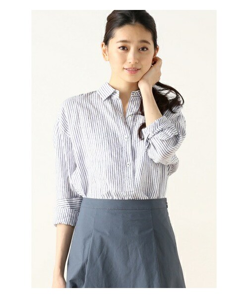 Spick & Span(スピックアンドスパン)の「≪WEB先行予約≫フレンチリネン ロンストレギュラー プルオーバー シャツ(シャツ・レディース・ネイビー/ブルー/ピンク/イエロー・フリー)」の6枚目の写真