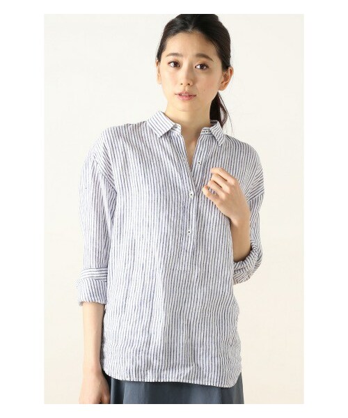 Spick & Span(スピックアンドスパン)の「≪WEB先行予約≫フレンチリネン ロンストレギュラー プルオーバー シャツ(シャツ・レディース・ネイビー/ブルー/ピンク/イエロー・フリー)」の7枚目の写真