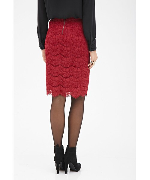 FOREVER 21(フォーエバー トゥエンティーワン)の「FOREVER 21 Scalloped Lace Pencil Skirt(スカート・レディース・Red・Medium/Small/Large/X-Small)」の6枚目の写真