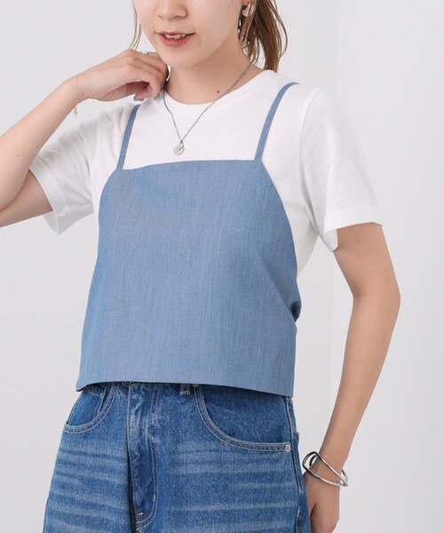 COLONY 2139（コロニートゥーワンスリーナイン）の「【7.22(土)12：00販売開始】バックリボンビスチェキャミ＋クルーTシャツ（トップス・レディース・グレー/ブルー/チャコールグレー・F）」の3枚目の写真