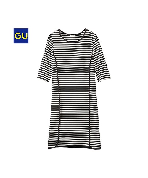 GU（ジーユー）の「（GU）パイピングワンピース（５分袖）（WOMEN ⁄ ワンピース・レディース・ORANGE/OFF WHITE・M/L/S）」の2枚目の写真