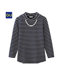 GU | （GU）クロップドジャカードボーダーＴ（７分袖）(トップス)