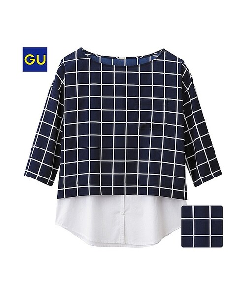 GU（ジーユー）の「（GU）３ＷＡＹブラウス（プリント・７分袖）（WOMEN ⁄ シャツ・ブラウス・レディース・OFF WHITE/NAVY・M/L/S）」の2枚目の写真