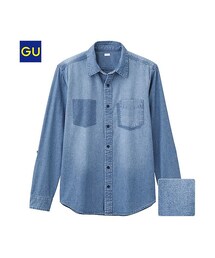GU | （GU）デニムリタッチポケットシャツ（長袖）(トップス)