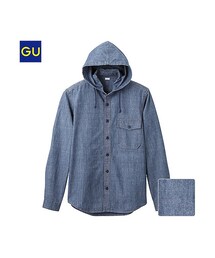 GU | （GU）デニムフードシャツ（長袖）(トップス)