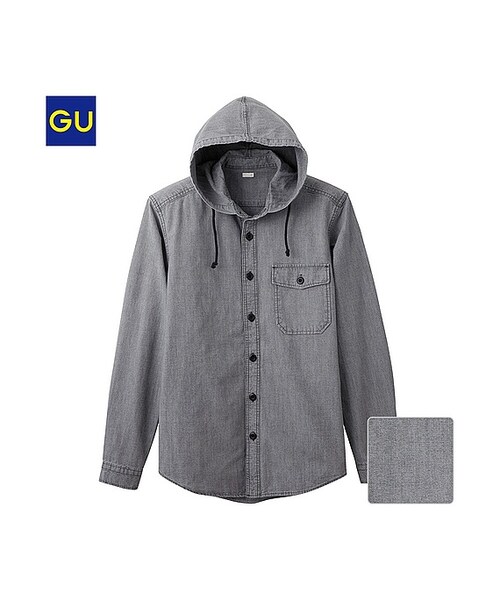 GU（ジーユー）の「（GU）デニムフードシャツ（長袖）（MEN ⁄ シャツ・メンズ・WHITE/BLUE/GRAY・XL/L/M/S）」の2枚目の写真