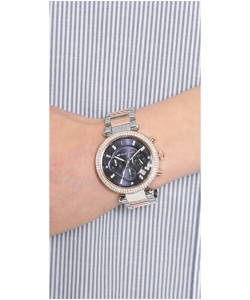 MICHAEL KORS（マイケルコース）の「Michael Kors Parker Watch（アナログ腕時計・レディース・Silver/Rose Gold/Navy・One Size）」の3枚目の写真
