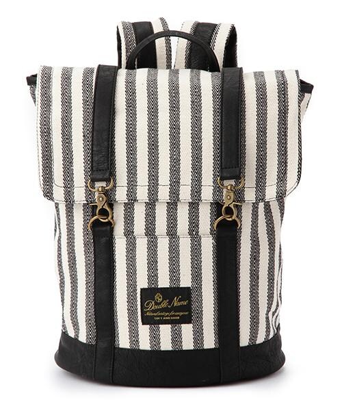 DOUBLE NAME（ダブルネーム）の「フラップ式リュックサック(無地/迷彩/ストライプ)（ファッション雑貨・レディース・ブラック/キナリ/柄A/柄B・FREE）」の3枚目の写真