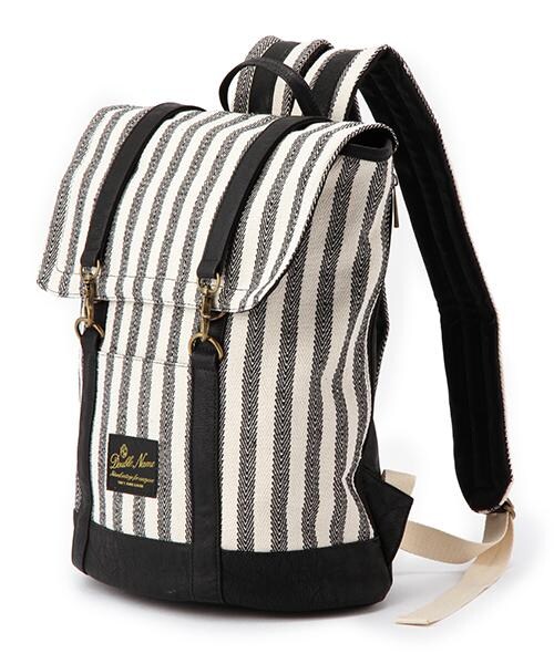 DOUBLE NAME（ダブルネーム）の「フラップ式リュックサック(無地/迷彩/ストライプ)（ファッション雑貨・レディース・ブラック/キナリ/柄A/柄B・FREE）」の5枚目の写真