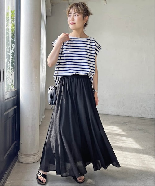 値引き☆スピックアンドスパン CO/PE撥水ギャザースカート 38 ブラック Spick & Span（スピックアンドスパン）の「ギャザーマキシ