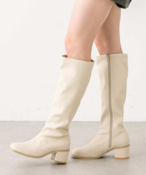 OLIVE des OLIVE(オリーブデオリーブ)の「スクエアロングブーツ(ブーツ・レディース・アイボリー/ブラック・S/M/L)」の1枚目の写真