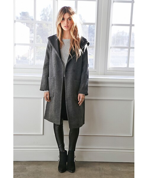 FOREVER 21 Hooded Shawl Collar Coat