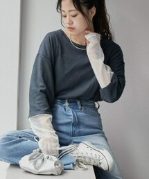 CIAOPANIC TYPY | シアーボーダー袖切替チュールTEE(Tシャツ/カットソー)