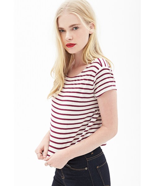 FOREVER 21（フォーエバー トゥエンティーワン）の「FOREVER 21 Bengal Stripe Tee（Tシャツ/カットソー・レディース・Grey/wine・Large）」の5枚目の写真