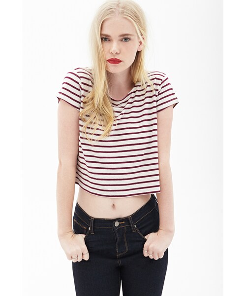 FOREVER 21（フォーエバー トゥエンティーワン）の「FOREVER 21 Bengal Stripe Tee（Tシャツ/カットソー・レディース・Grey/wine・Large）」の2枚目の写真
