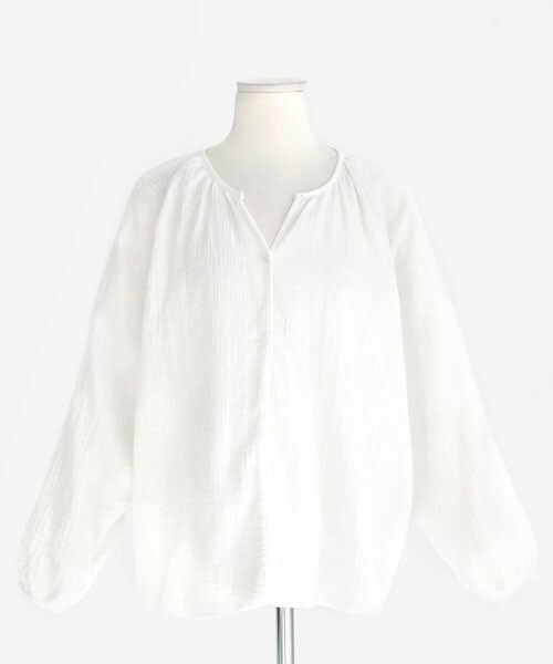 DHOLIC(ディーホリック)の「Vネックコットンブラウス(シャツ/ブラウス・レディース・アイボリー/グレー・free)」の1枚目の写真